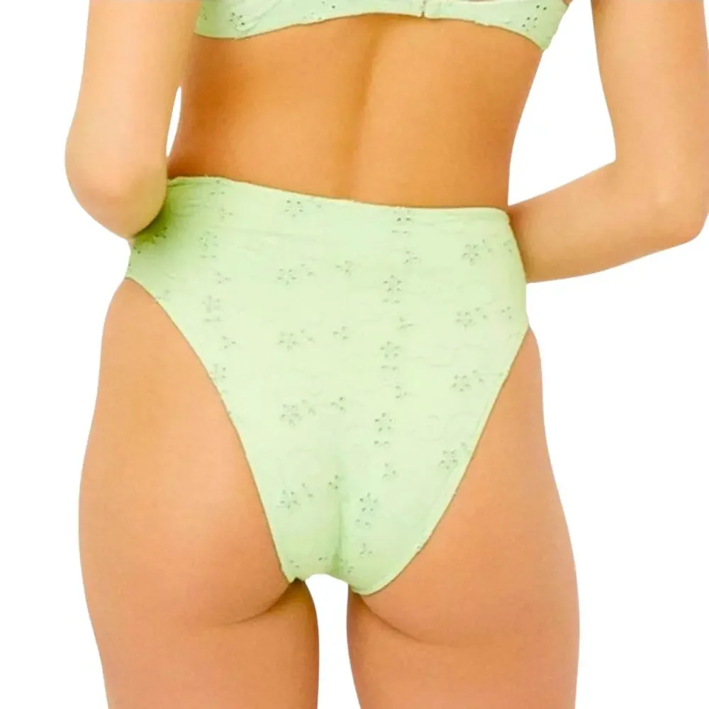 Frankies Bikinis Jasper Swim Bikini Bottom Mint Green Floral Eyelet